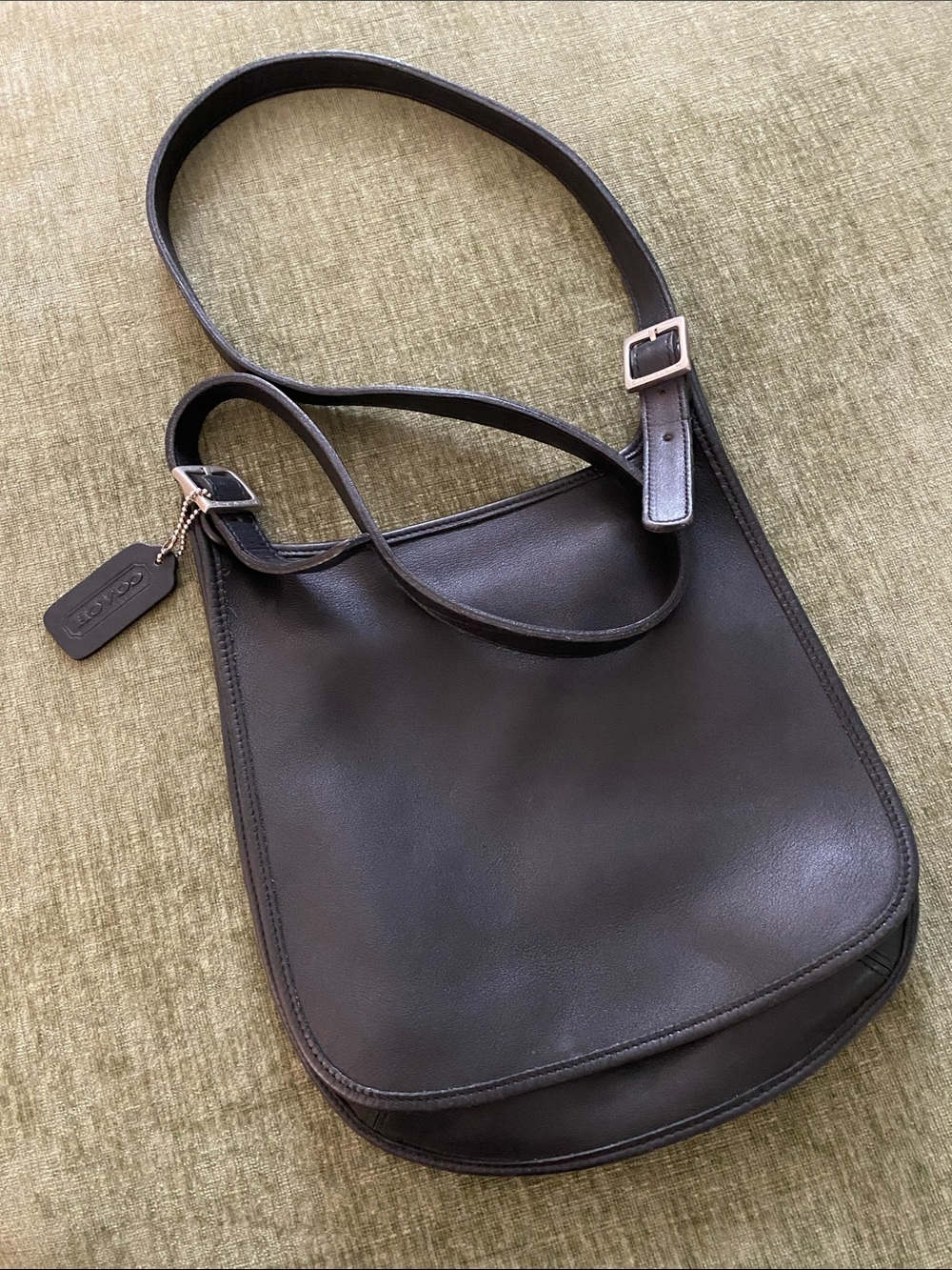 Coach 9135 Vintage Hippie Flap Slim Crossbody Shoulder Bag Black Leather